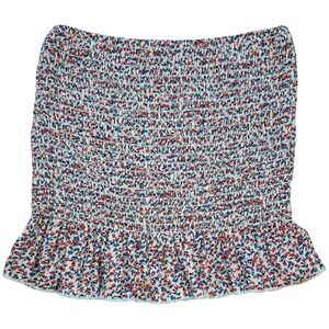 NWT Tres Bien Floral Smocked Tube Top S/M Ruffle Hem Strapless Stretchy Cute